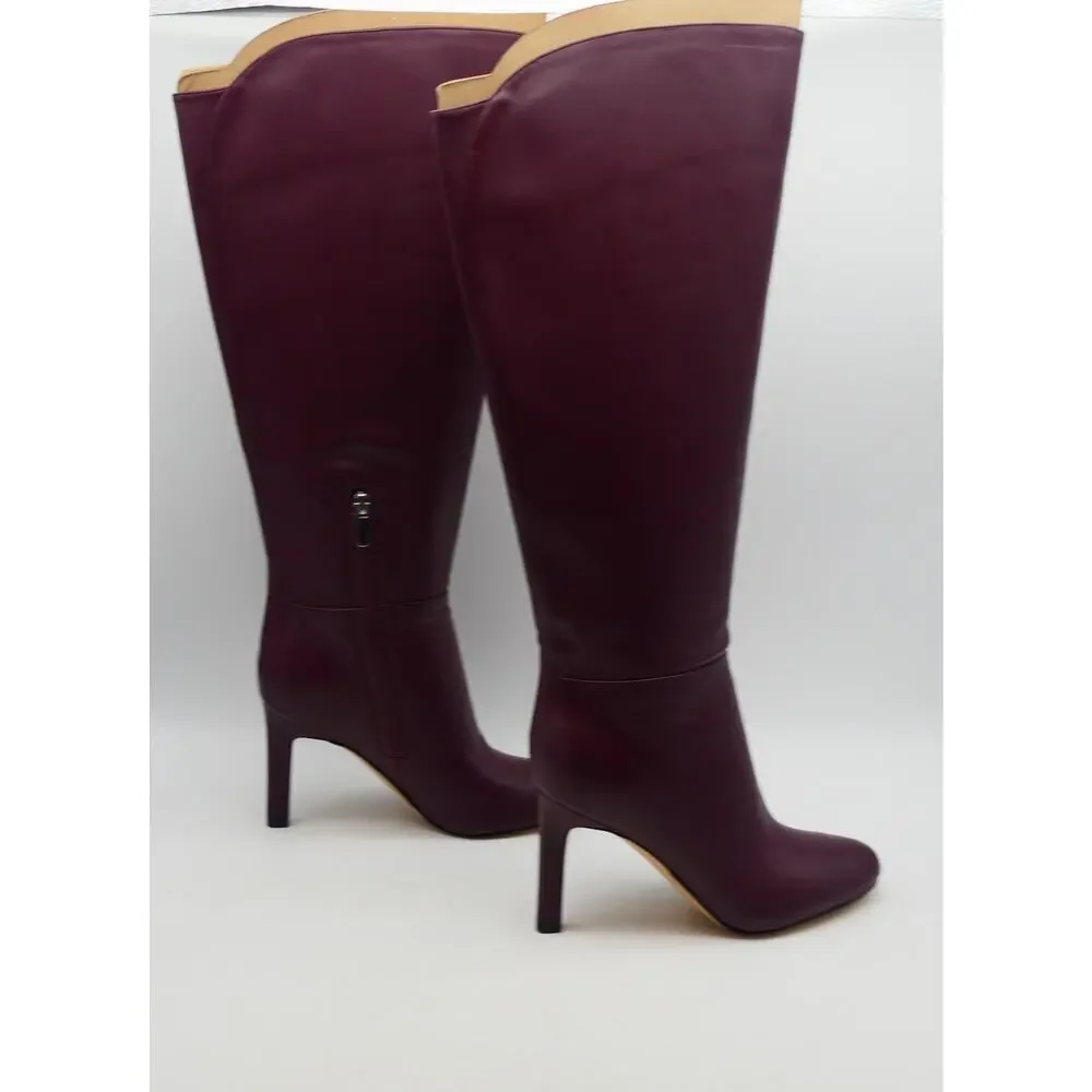 NEW Nine West Women's 5 WIDE CALF Sancha Knee High Boots Red Leather Heels
